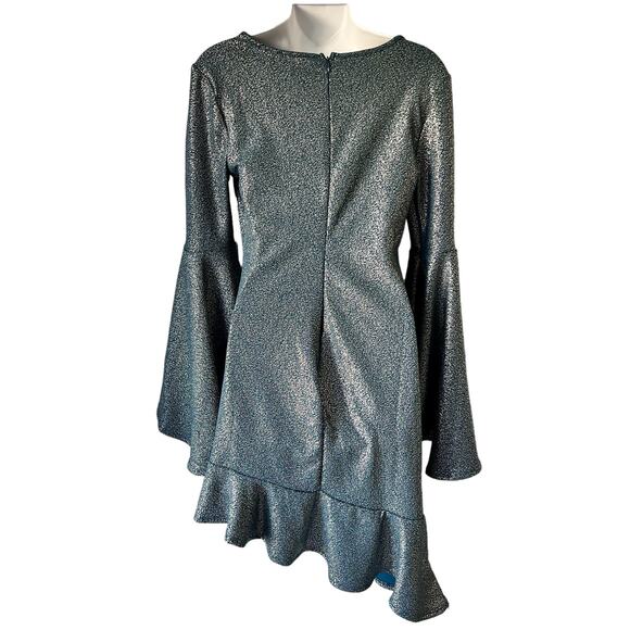 Venus Party Dress Medium Teal & Metallic Gold Asymmetrical Flare Sleeve Holiday - Picture 7 of 16